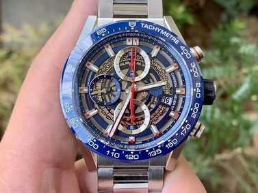 Calibre Heuer 01 Chrono 43mm Blue Ceramic SS XF 1:1 Best Edition Skeleton Dial on SS Bracelet A1887 Replica