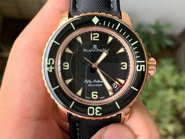 Fifty Fathoms RG Black ZF 1:1 Best Edition Black Dial on Sail-canvas Strap A2836 (Free Extra Strap) Replica