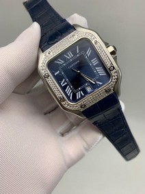 Cartier De Santos Classic Diamond Blue Dial Replica