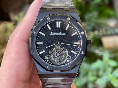 Royal Oak PVD Tourbillon R8F v2 Best Edition Black Sunburst Tapisserie Dial on PVD Bracelet Replica