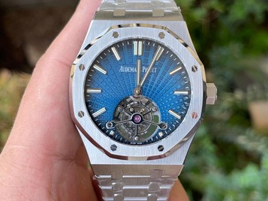 Royal Oak PVD Tourbillon R8F v2 Best Edition SS Sunburst Tapisserie Blue Dial on PVD Bracelet Replica