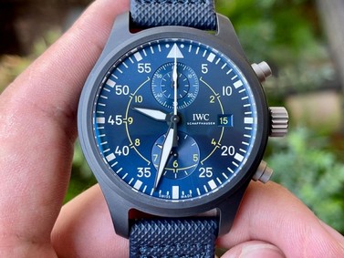 Pilot Chrono "Blue Angels" Black Ceramic ZF Best Edition on Blue Leather Strap 7750 Replica