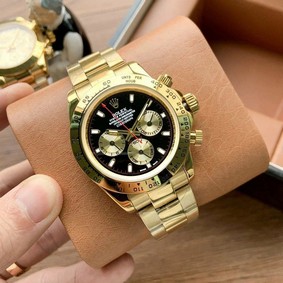 Rolex Daytona Black Dial Gold Chrono on GG Bracelet Replica Watch