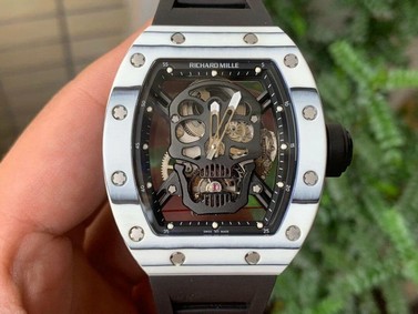 RM052-01 Tourbillon PVD White Bezel JBF Best Edition Skeleton Dial on Black Rubber Strap Replica