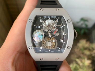 RM001 Tourbillon Brushed SS JBF Best Edition Black Dial on Black Leather Strap Replica
