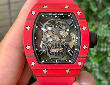 RM052-01 Tourbillon PVD Red Bezel JBF Best Edition Skeleton Dial on Red Rubber Strap Replica