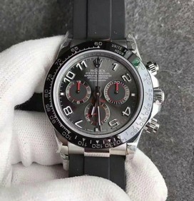 Daytona 116519 SS Gray Dial Numeral Markers on Black Rubber Strap A4130 Replica