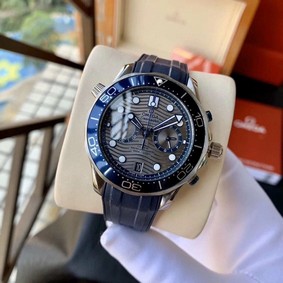 Omega Seamaster Grey Dial on Blue Rubber Strap Chrono Replica