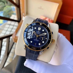 Omega Seamaster Blue Dial on Blue Rubber Strap Chrono Replica Watch