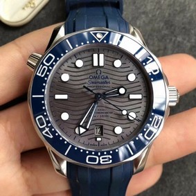 Seamaster Diver 300M SS/YW VSF 1:1 Best Edition YG Bezel Grey Dial on Blue Rubber Strap A8800 Replica