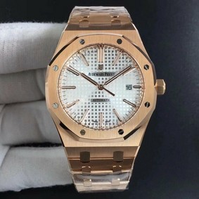 Royal Oak 41mm 15400 YG JF 1:1 Best Edition White Textured Dial on RG Bracelet A3120 V5 Replica