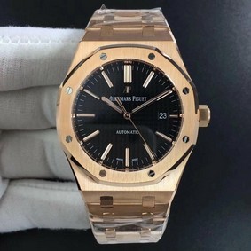 Royal Oak 41mm 15400 YG JF 1:1 Best Edition Black Textured Dial on RG Bracelet A3120 V5 Replica