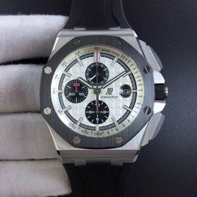 Royal Oak Offshore 44mm SS Updated Black Ceramic Bezel JF 1:1 Best Edition on Rubber Strap A3126 V2 w/ Cyclops and DW Mod Replica