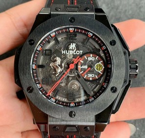 Big Bang Ferrari Unico Black Ceramic V6F Best Edition Skeleton Dial on Black Gummy Strap HUB1288 Mirror Replica