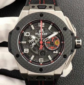 Big Bang Ferrari Unico Titanium V6F Best Edition Skeleton Dial on Black Gummy Strap HUB1288 Replica