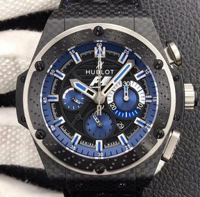 Big Bang Ferrari F1 Carbon Fiber V6F Limited Edition Black/Blue Dial on Black Leather Strap HUB4100 Replica