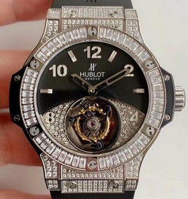 Big Bang Tourbillon Automatic PVD Black Textured Diamond Dial on Black Rubber Strap Replica