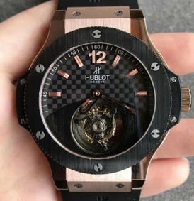 Big Bang Tourbillon Automatic PVD Black Gold Textured Dial on Black Rubber Strap Replica