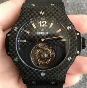 Big Bang Tourbillon Automatic PVD Black Textured Dial on Black Rubber Strap Replica