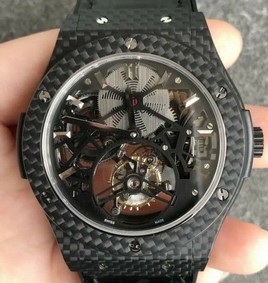 Big Bang Tourbillon Solo Bang MD PVD Black Skeleton Dial on Black Rubber Strap Replica