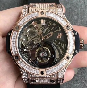 Big Bang Ceramic Diamond Bezel Skeleton Tourbillon on Black Rubber Strap Replica