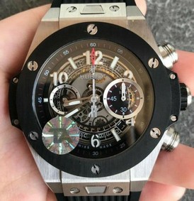 Big Bang Unico 45.5mm SS Ceramic Bezel Skeletonal Dial on Black Rubber Strap HUB1220 Replica