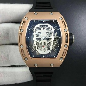 RM052 RG Real Tourbillon EURF Best Edition Skeleton Skull Dial on Black Rubber Strap Replica Watch