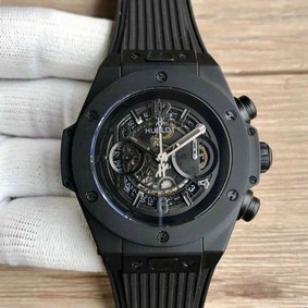 Big Bang Unico 45.5mm SS Ceramic Bezel Skeletonal Dial on Black Rubber Strap HUB1220 Replica