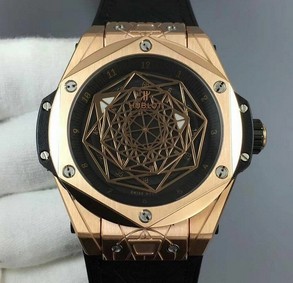 Big Bang Unico Sang Bleu Titanium HBF Skeleton Dial on Black Gummy Strap HUB1213 Replica