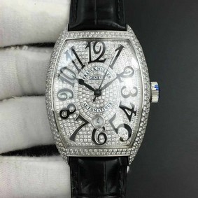 Casablanca RS Full Paved Diamonds White/Black Dial on Black Leather Strap MIYOTA 8215 Replica