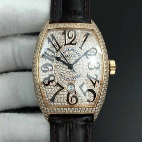 Casablanca RG Full Paved Diamonds White/Black Dial on Brown Leather Strap MIYOTA 8215 Replica