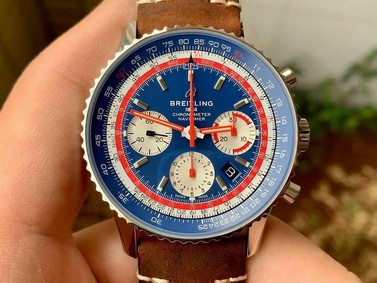 Navitimer B01 Chronograph 43 TWA Editioin SS OXF Blue Dial on SS Mesh Bracelet 7750 Replica