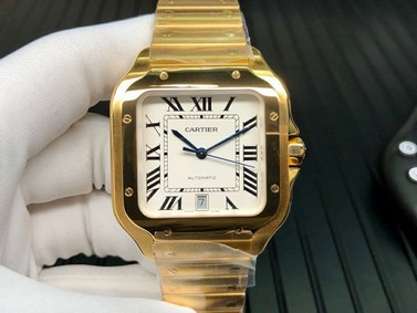 Santos de Cartier 40mm YG GF 1:1 Best Edition White Dial on YG SmartLinks Bracelet MIYOTA 9015 V2 Replica