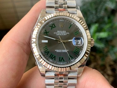 DateJust 41 126334 VRF 1:1 Best Edition 904L Steel Gray Dial Green Roman Markers on SS Jubilee Bracelet A3235 Replica