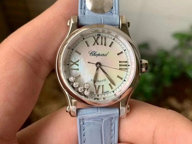 Happy Sport Automatic SS 30mm YF 1:1 Best Edition White Dial on Light Blue Leather Starp A2892 Replica