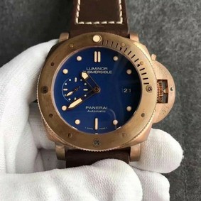 PAM968 V Bronzo VSF 1:1 Best Edition Brown Ceramic Bezel and Dial on Blue Calfskin Strap P.9010 Clone Replica