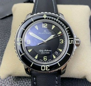 Fifty Fathoms Black Titanium ZF 1:1 Best Edition Black Dial on Sail-canvas Strap A1315 Replica