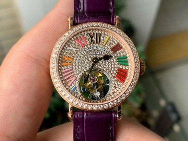Color Dreams Tourbillon RG Diamond Roman Numerals Markers on Purple Croco Leather Strap Replica