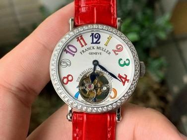 Color Dreams Tourbillon SS Diamond Bezel Arabic Numerals Markers on Red Croco Leather Strap Mirror Replica
