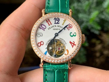Color Dreams Tourbillon RG Diamond Bezel Arabic Numerals Markers on Green Croco Leather Strap Replica Watch