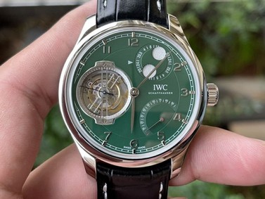Portugieser Constant-Force Tourbillon IW5901 SS BBR Best Edition Green Dial on Leather Strap Replica