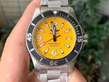 Superocean Automatic 44 TF 1:1 Best Edition Yellow Dial Black Bezel on SS Bracelet A2824 Replica