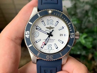 Superocean Automatic 44 TF 1:1 Best Edition White Dial Blue Bezel on Blue Rubber Strap A2824 Replica