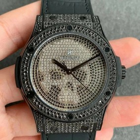 Classic Fusion Automatic PVD OXF Best Edition Diamonds Case Diamonds Skull Dial on Black Leather Strap MIYOTA 9015 Replica