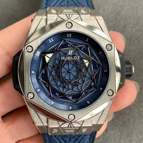 Big Bang Unico Sang Bleu Titanium HBF Skeleton Dial on Blue Gummy Strap HUB1213 Replica