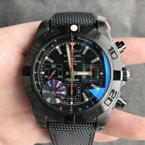 Chronomat 44mm Blacksteel GF 1:1 Special Edition Black Dial on Black Rubber Strap 7750 Replica