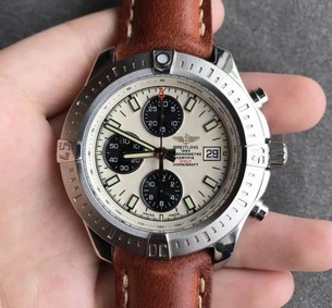 Colt Chronograph 44mm PVD WhiteTextured Dial on Leather Strap 7750 Replica
