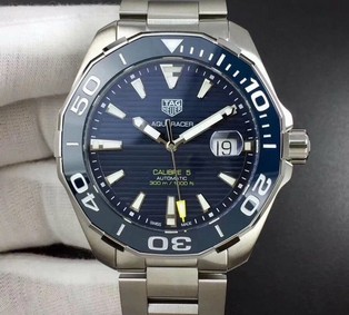 Aquaracer Calibre 5 SS 43mm KOR 1:1 Best Edition Blue Ceramic Bezel Blue Dial on SS Bracelet SW200 Replica
