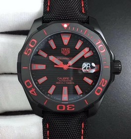 Aquaracer Calibre 5 PVD 43mm V6F 1:1 Best Edition Black/Red Dial on Brown Nylon Strap A2824 Replica