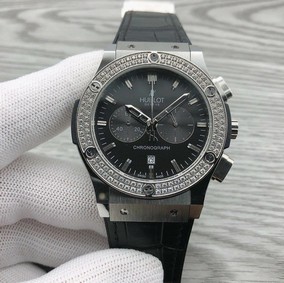 Hublot Black Diamond Chrono on Black Leather Strap Mirror Replica